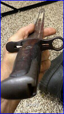 Antique 1906 Springfield Armory Bayonet Leather Steel WithScabbard Wooden Handle