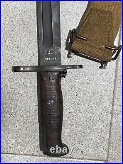 M1905 Original Us Springfield Sa 1906 Bayonet Wwi M1910 Scabbard Canvas Rare