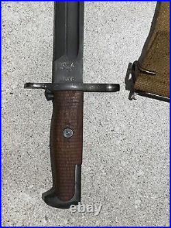 M1905 Original Us Springfield Sa 1906 Bayonet Wwi M1910 Scabbard Canvas Rare