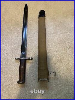 M1905 Original Us Springfield Sa 1906 Bayonet Wwi M1910 Scabbard Canvas Rare