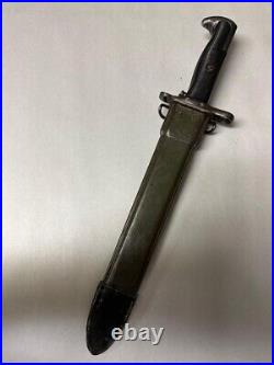 M1 Garand Spike Cut Down Bayonet Marked S. A. Dated 1942 With Scabbard. #1942-uc