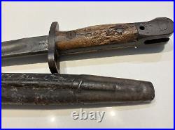 Original WWI Australian Pattern 1907 Lithgow Bayonet & Leather Scabbard 1923 pro