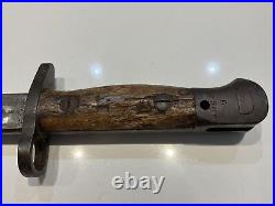 Original WWI Australian Pattern 1907 Lithgow Bayonet & Leather Scabbard 1923 pro