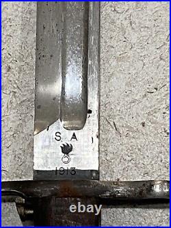 Rare 1913 Springfield Armory Sa M1905 Bayonet M1910 Canvas Scabbard Flaming Bomb