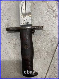 Rare 1913 Springfield Armory Sa M1905 Bayonet M1910 Canvas Scabbard Flaming Bomb