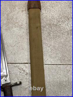 Rare 1913 Springfield Armory Sa M1905 Bayonet M1910 Canvas Scabbard Flaming Bomb