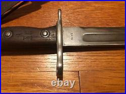 U. S. Model 1892 Krag Jorgensen Rifle Bayonet Knife + Scabbard c. 1898