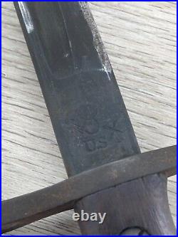 WW1 US Bayonet 1918 Remington With GF Signed Scabbard Edged Blade With Patina