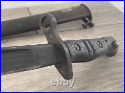 WW1 US Bayonet 1918 Remington With GF Signed Scabbard Edged Blade With Patina