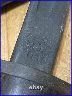 WW1 US Bayonet 1918 Remington With GF Signed Scabbard Edged Blade With Patina