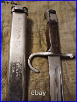 WW2 Japanese Type 30 Arisaka Bayonet & Scabbard, Vet Inscribed Scabbard