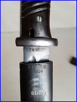 WWII German M84 K98 Mauser Bayonet withScabbard & Frog Match #190 1939
