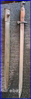 WWI WWII M 1907 British Sanderson Co. Bayonet + Leather Scabbard Circa Nov 1917